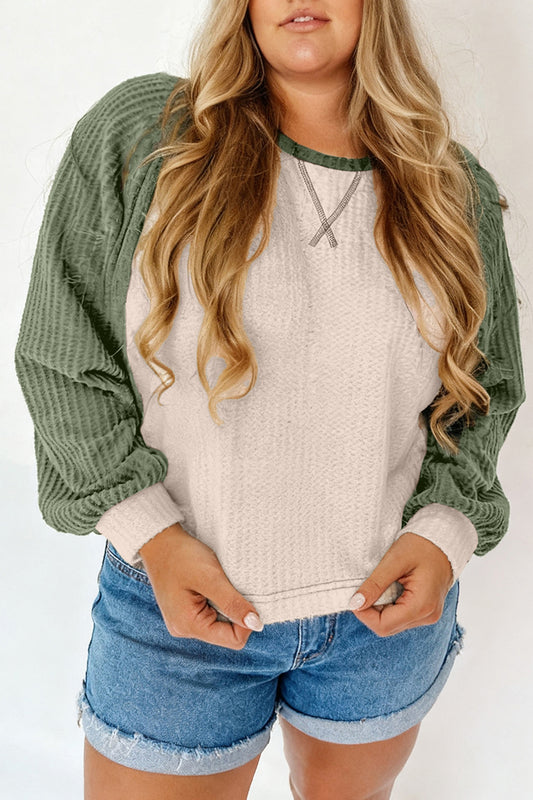Mist Green Waffle Colorblock Top