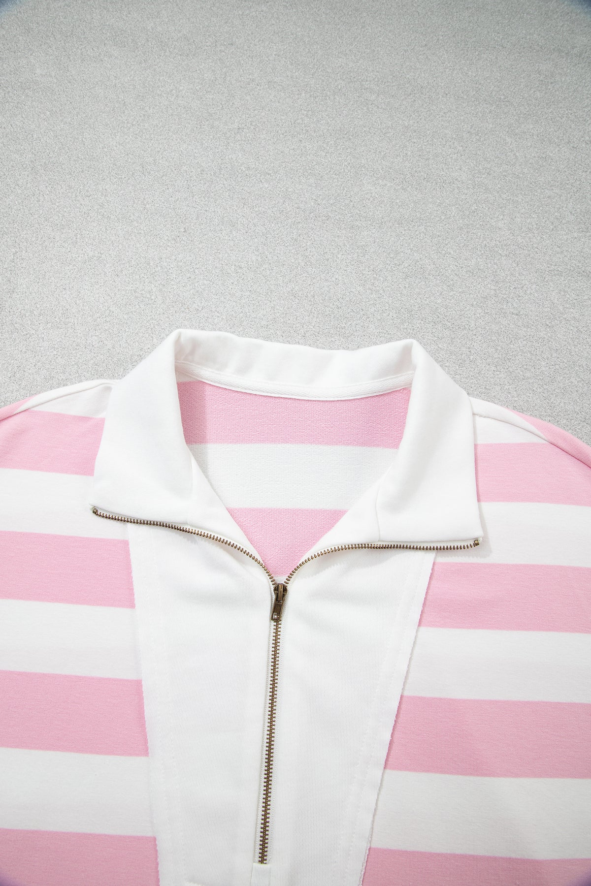 Pink Stripe Half-Zip Pants Set