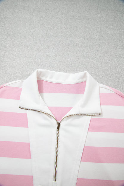 Pink Stripe Half-Zip Pants Set