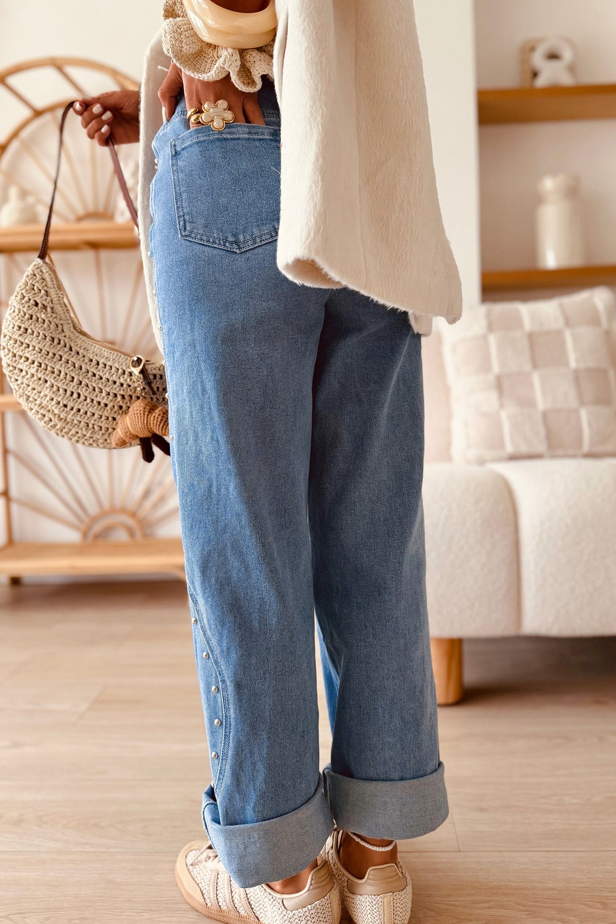 Dusk Blue Rivet Ankle Jeans