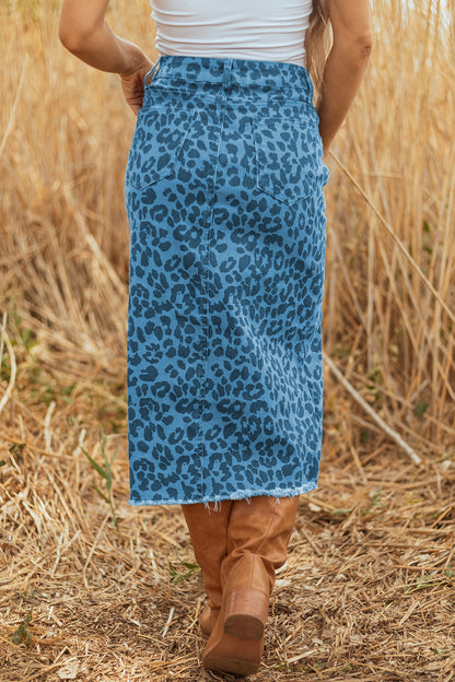 Leopard Denim Midi Skirt