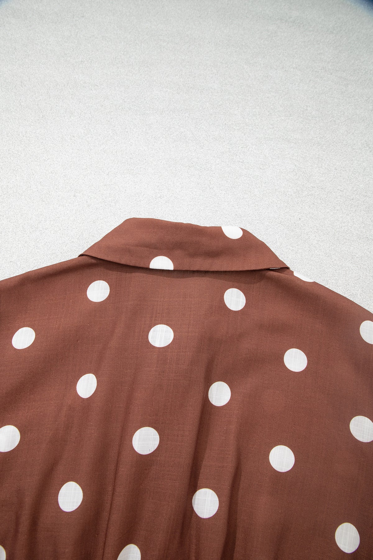 Brown Polka Dot Pocket Midi Dress