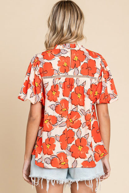 Floral Bubble-Sleeve Blouse