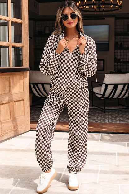 Black Check Athleisure Pant Set