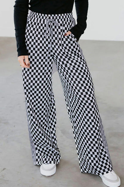 Retro Ride Checkerboard Wide Leg Pants