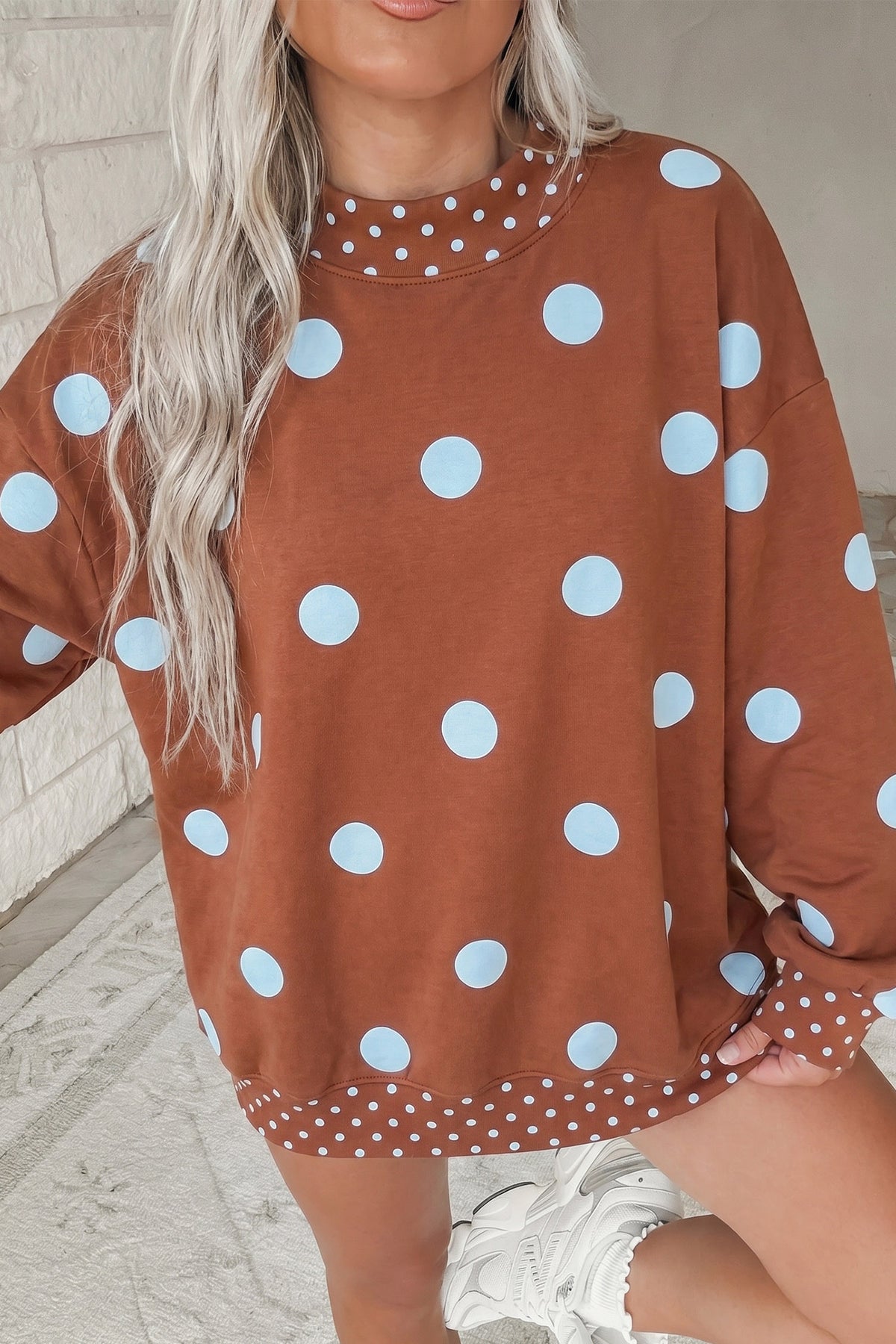 Polka Dot Contrast Tunic Sweatshirt