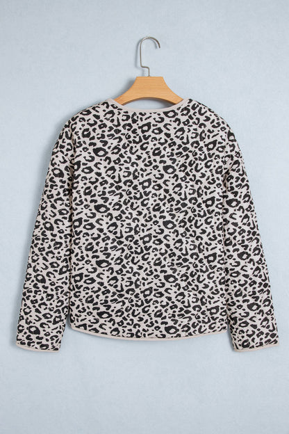 Leopard Patch Pocket Quilted Button Up Jacket