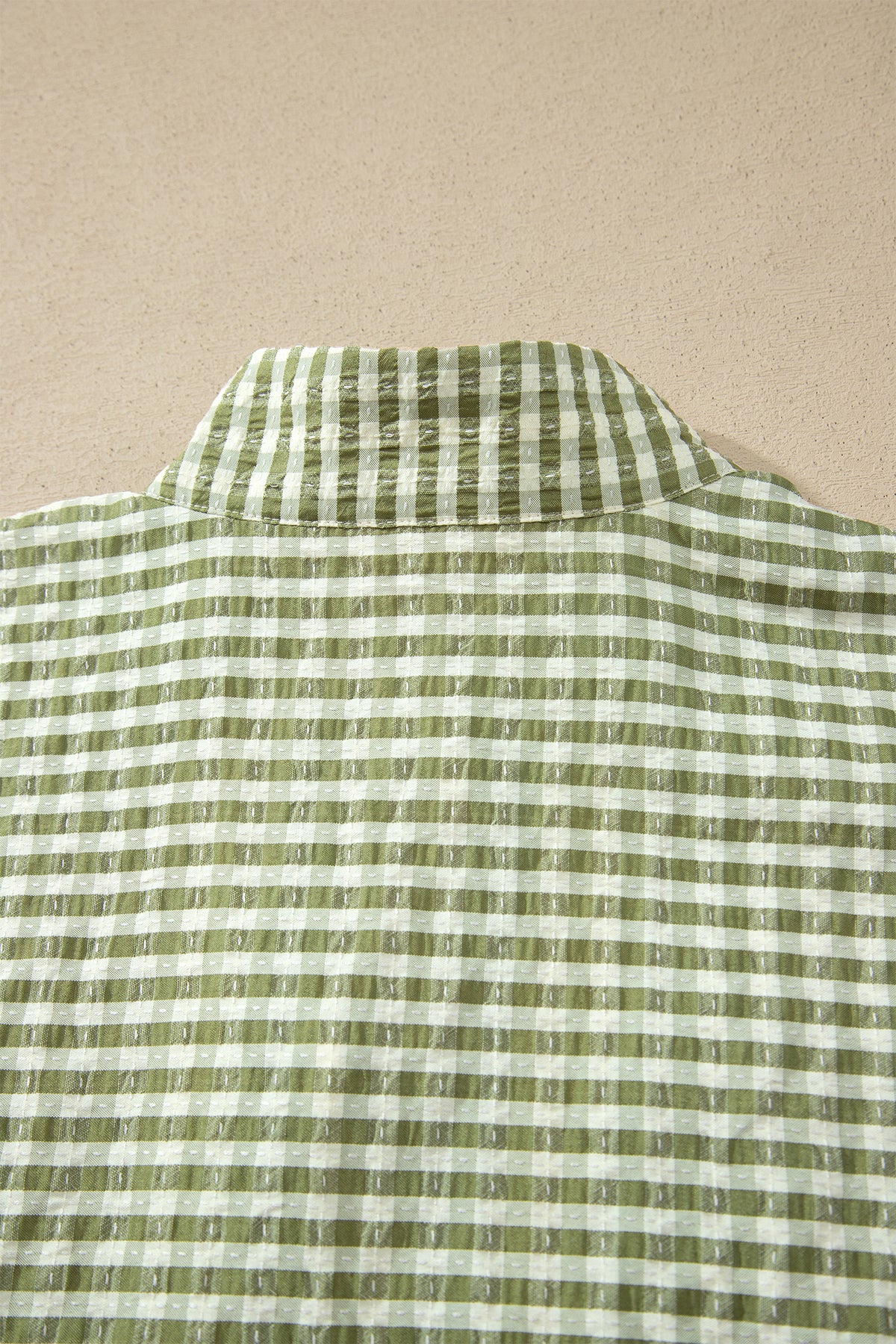 Plaid Colorblock Split-Neck Blouse