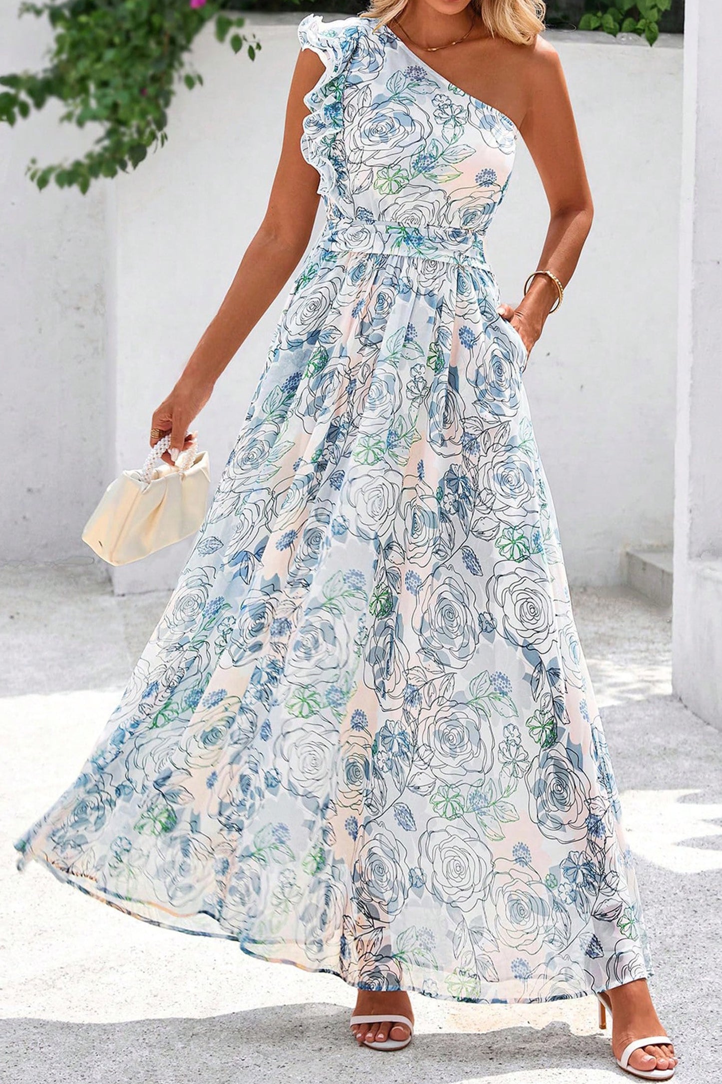 Garden Party Floral One-Shoulder Maxi Dress