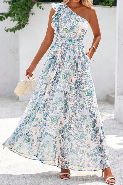 Garden Party Floral One-Shoulder Maxi Dress