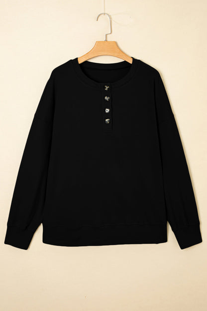 Plus Size Buttoned Henley Sweatshirt — product image 2