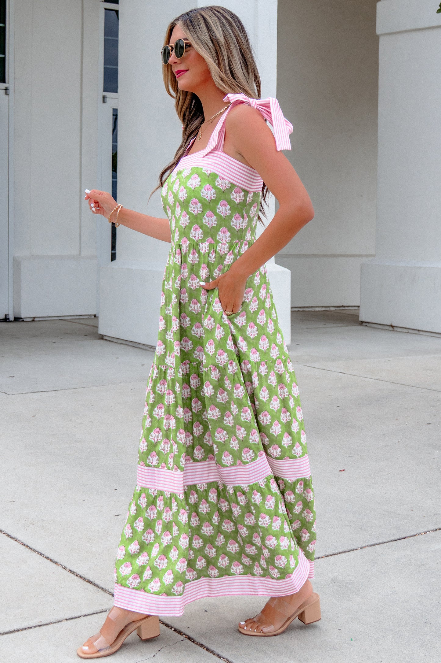 Garden Party Striped Floral Maxi Dress