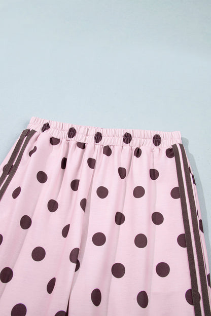 Polka Dot Side Stripe Long Sleeve Top & Pant Set