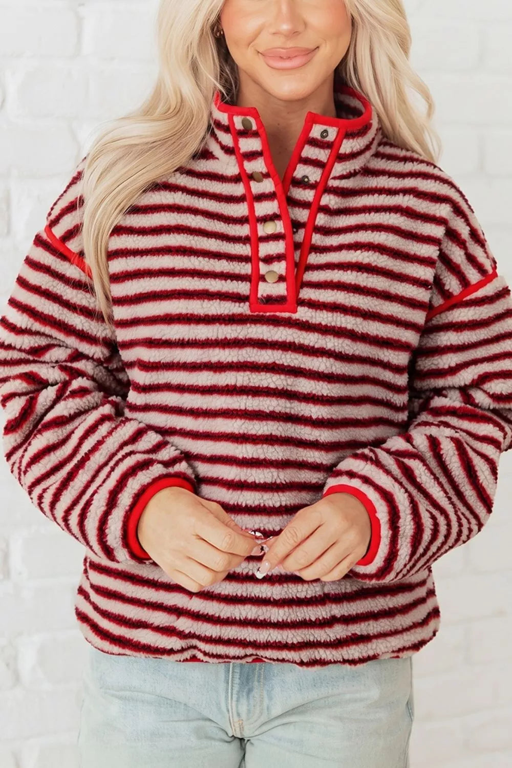 Berry Stripe Fleece Pullover — view 2