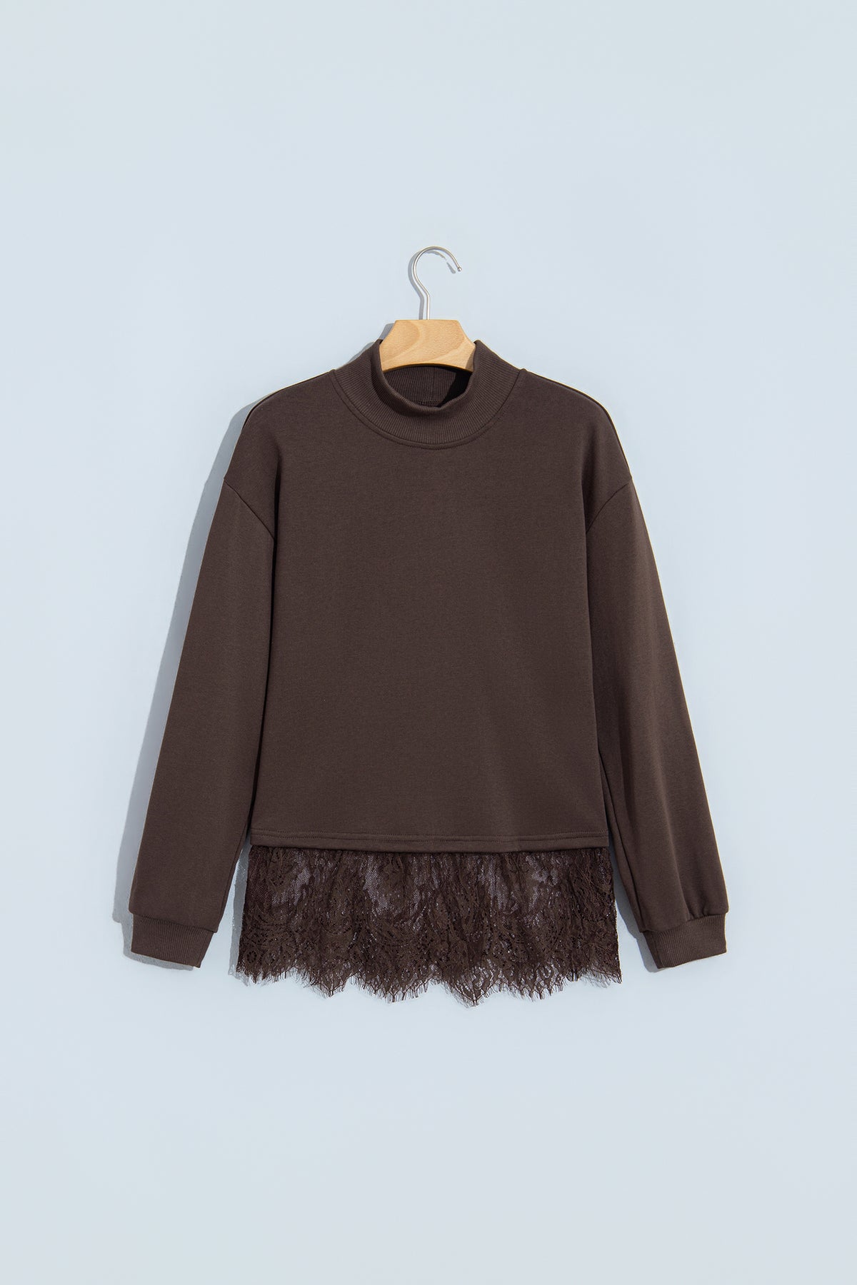 Lace-Hem Mock Neck Sweatshirt