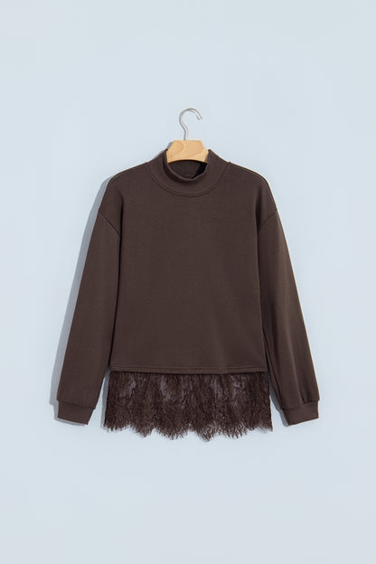 Lace-Hem Mock Neck Sweatshirt