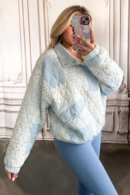 Quilted Floral Half-Button Sweatshirt