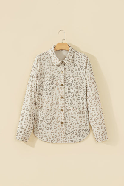 Leopard Corduroy Collared Patch Pocket Jacket