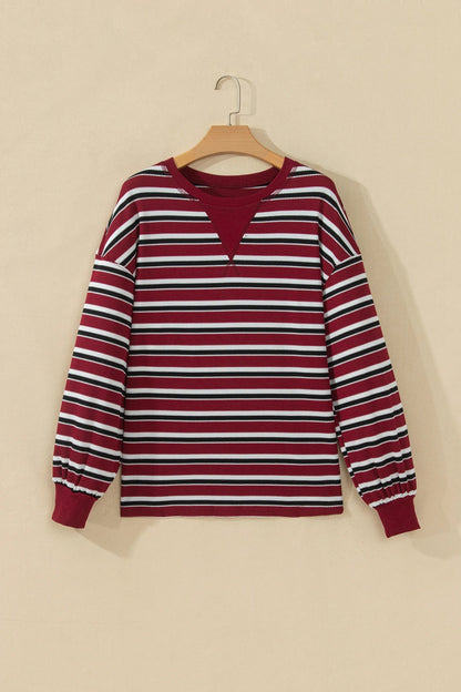 Stripe Drop Shoulder Puff Long Sleeve Top