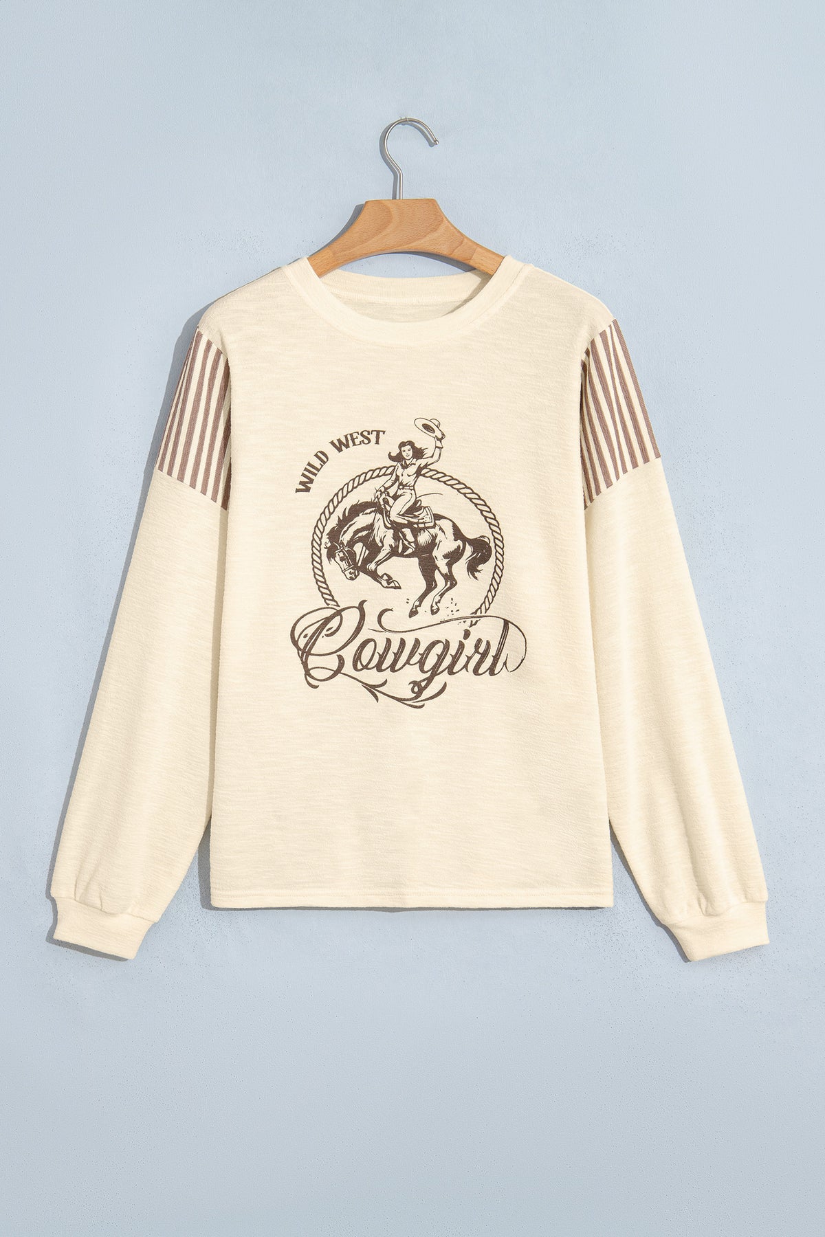 Jet Stream Western Print Striped Detail Long Sleeve Top