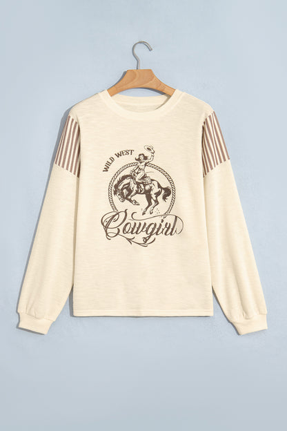Jet Stream Western Print Striped Detail Long Sleeve Top