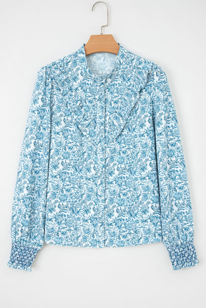 Allover Floral Puff-Sleeve Shirt