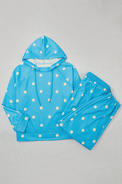 Plus Size Polka Dot Drawstring Hoodie & Pants Set