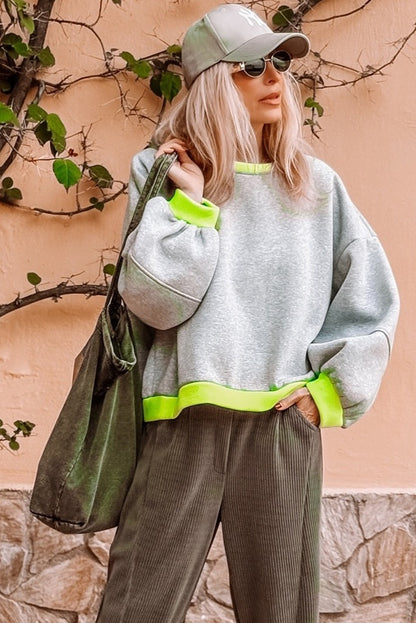 Colorblock Puff-Sleeve Sweatshirt