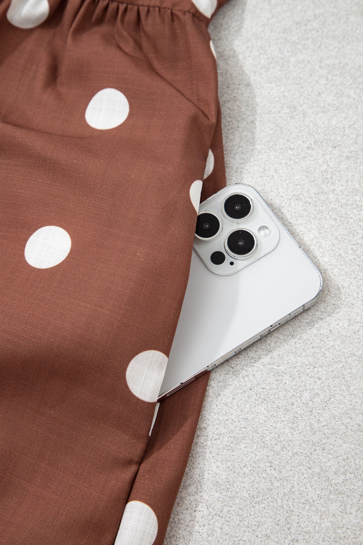 Brown Polka Dot Pocket Midi Dress