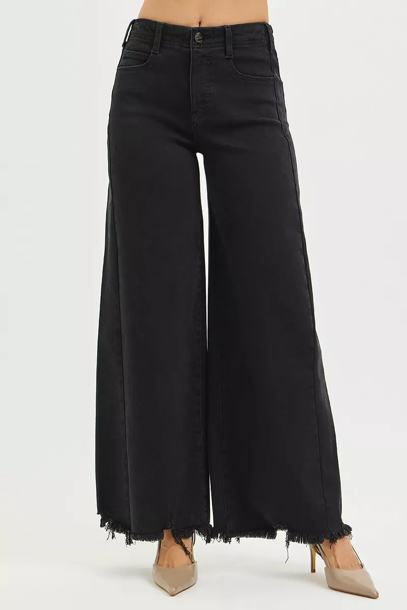 RISEN Tummy Control Frayed Hem Palazzo Jeans