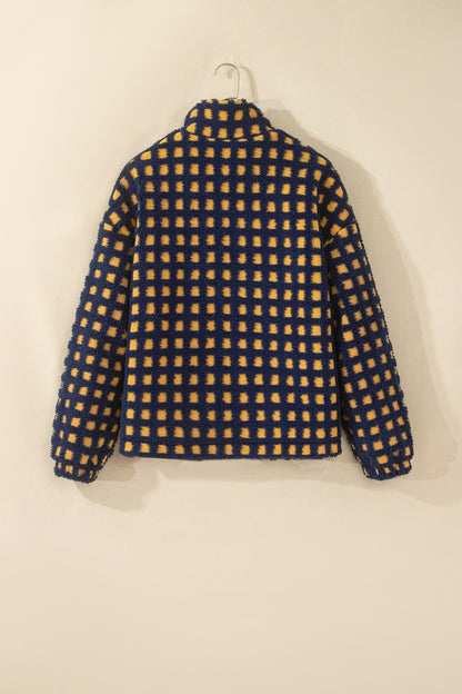 Gingham Sherpa Fleece Zip-Up Jacket