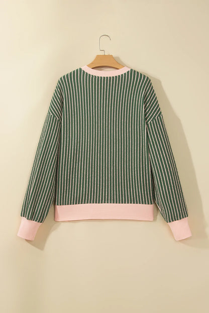 Stripe Contrast Trim Buttoned V-Neck Cardigan — product image 3