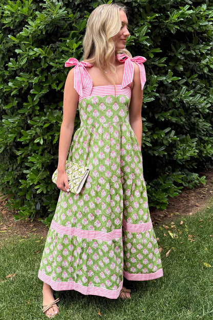Garden Party Striped Floral Maxi Dress