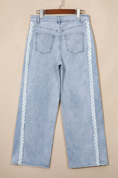 Lace Trim Side Stripe Straight Leg Jeans — product image 5