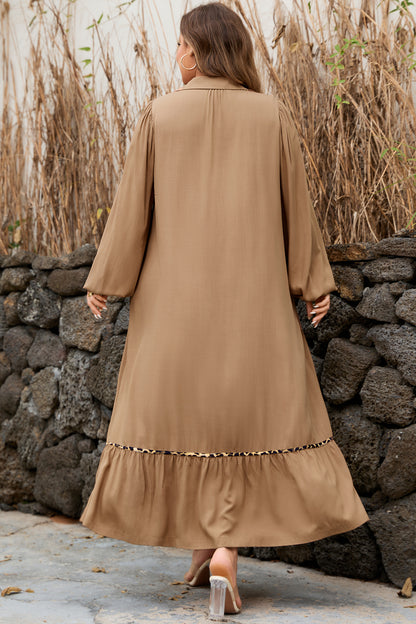 Chestnut Leopard-Trim Maxi Dress