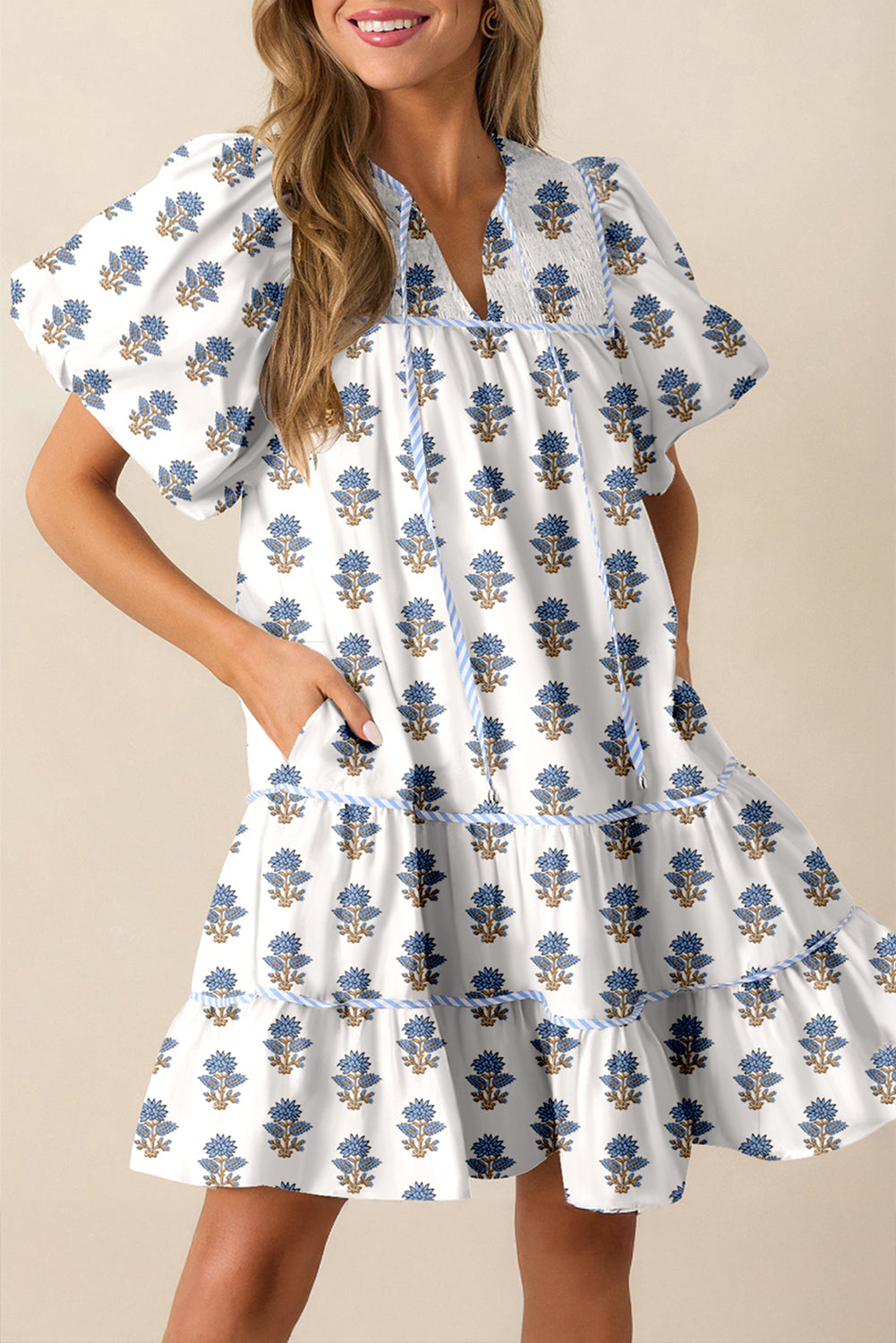 Sunday Picnic Floral Puff Sleeve Mini Dress