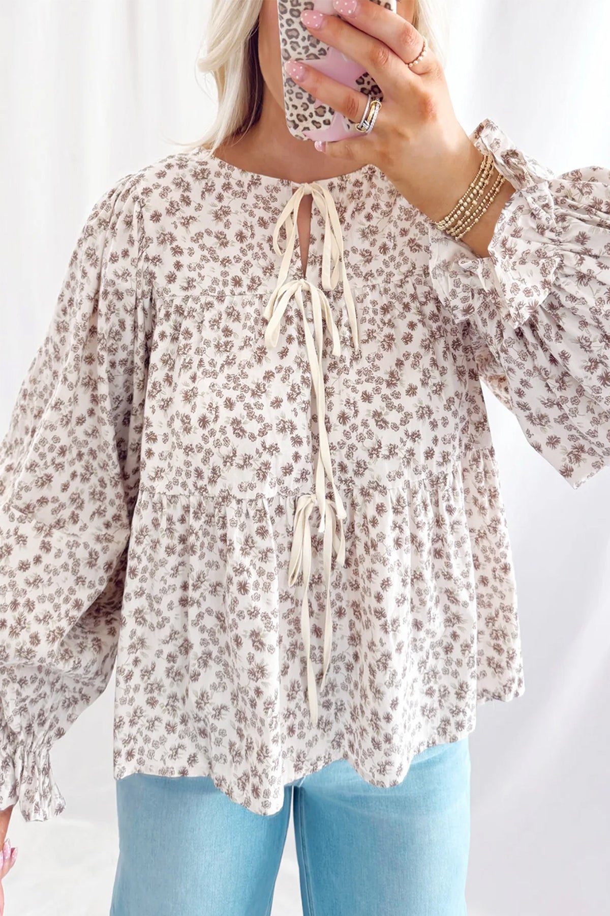 Floral Tie-Front Peplum Blouse