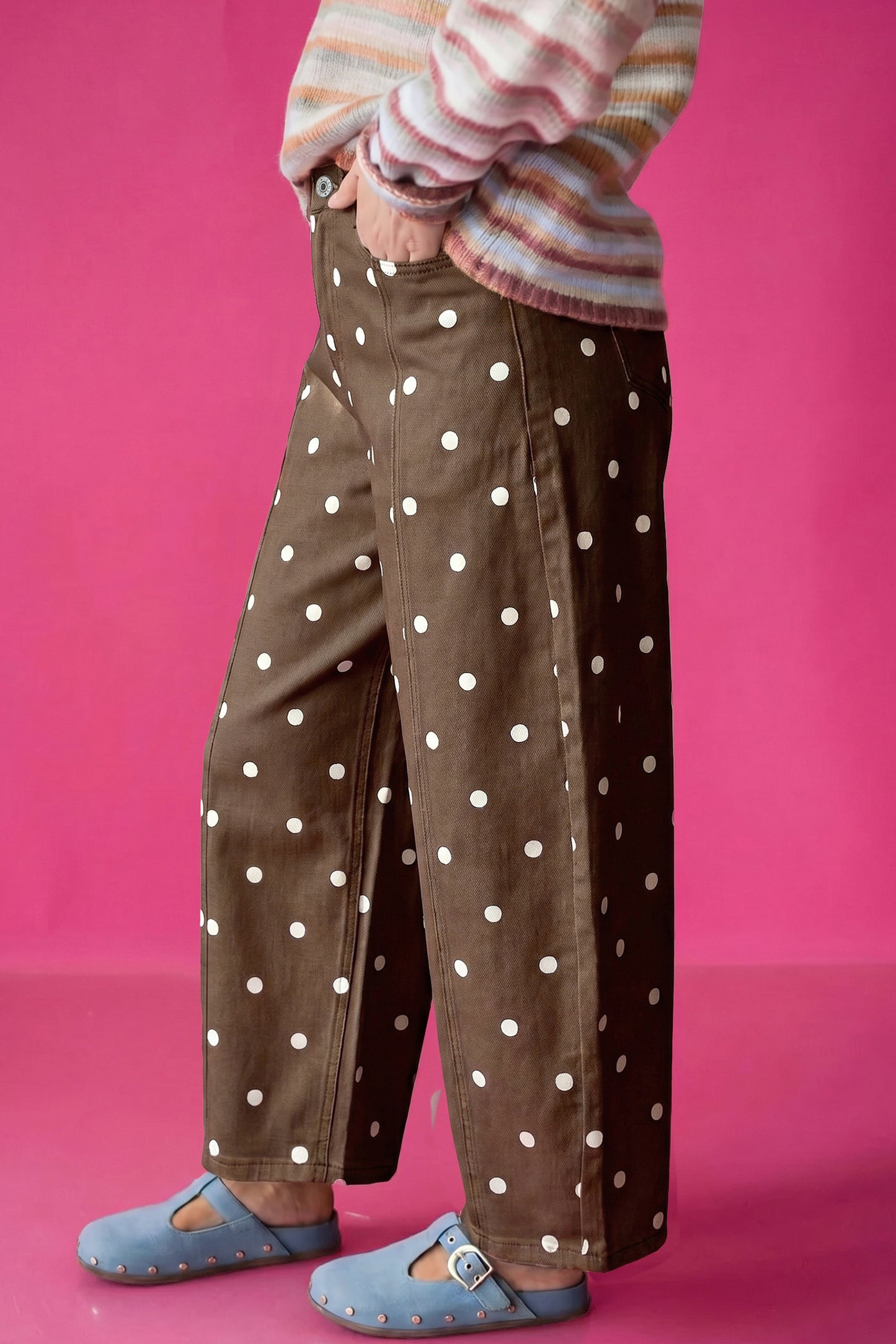 Peach Stand Polka Dot Barrel Jeans