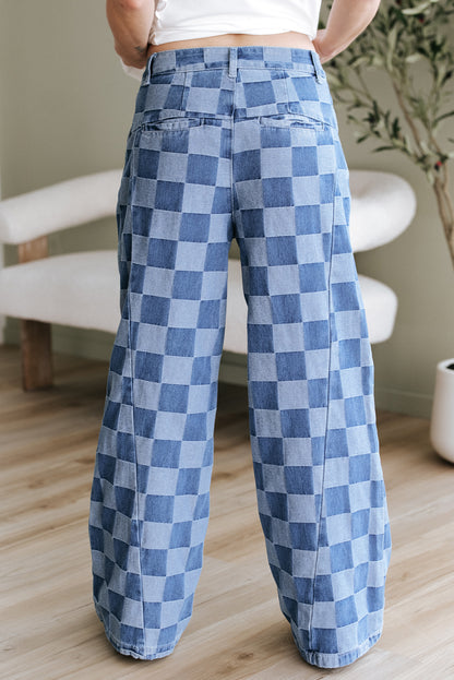 Hay Bale Checkered Denim Wide Leg Jeans