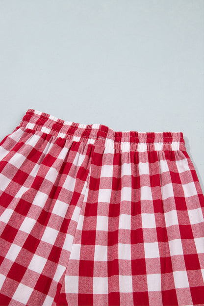 Gingham Plaid Tie-Waist Pants