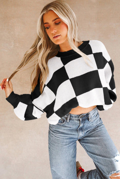 Cedar Checkered Bishop Sleeve Sweater