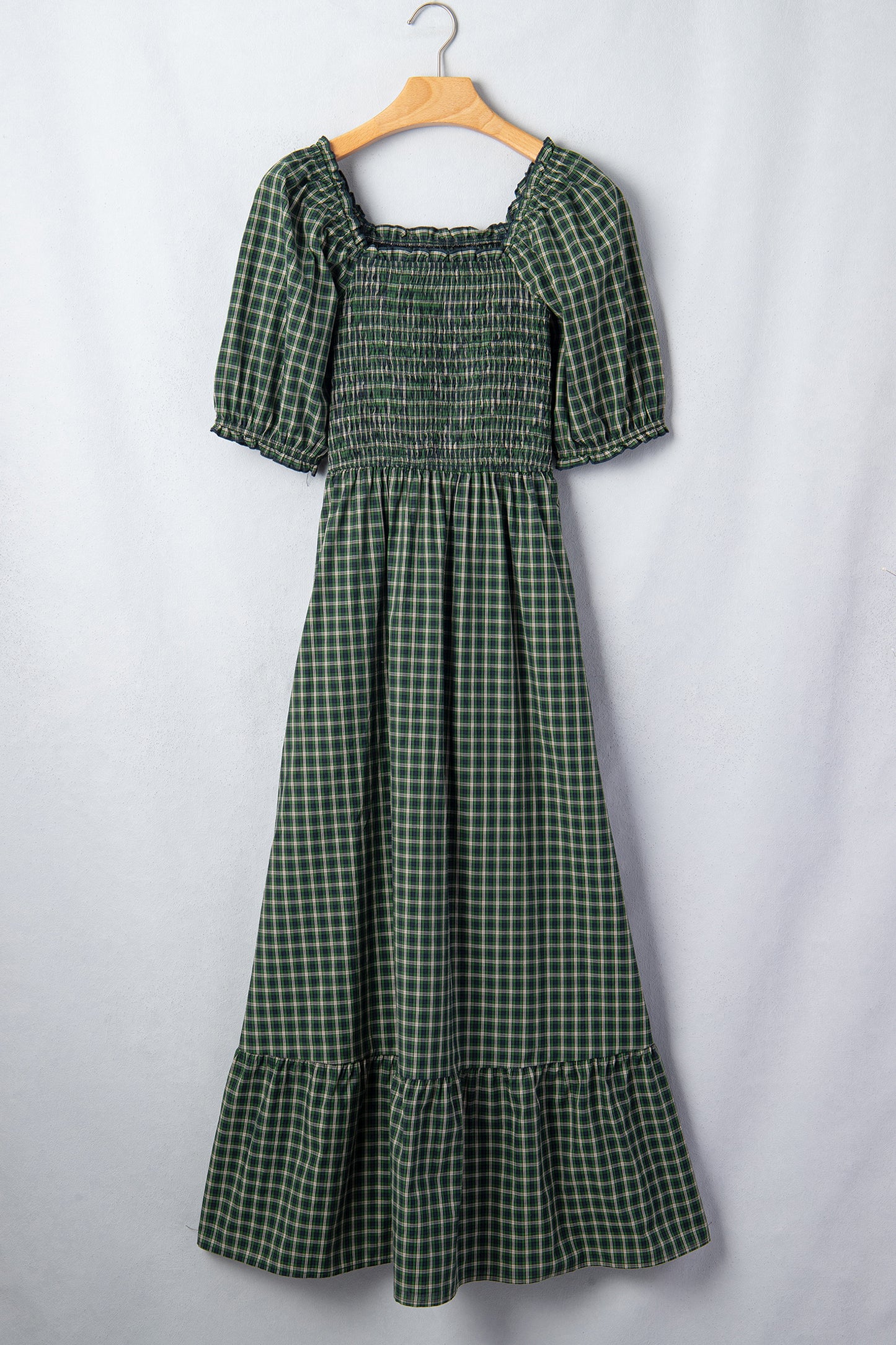 Porch Plaid Square Neck Dress