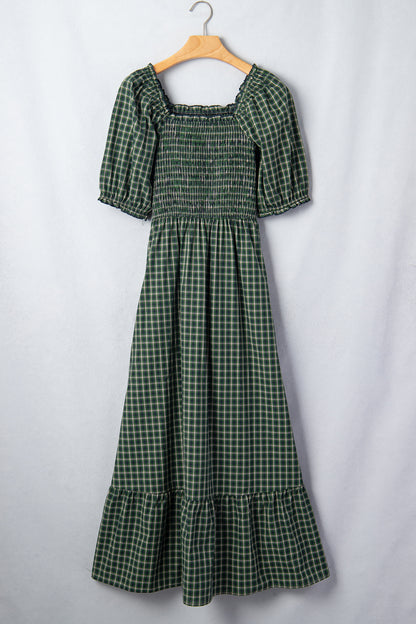 Porch Plaid Square Neck Dress