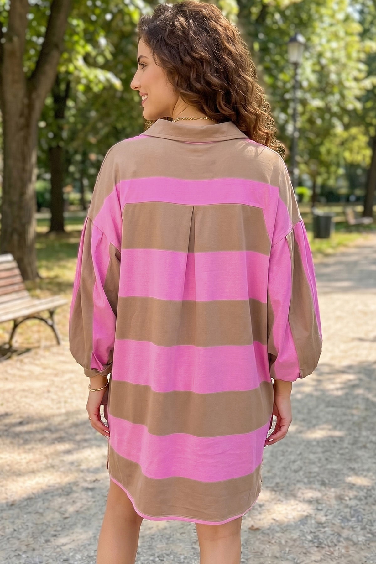 Rose Stripe Button Shift Dress