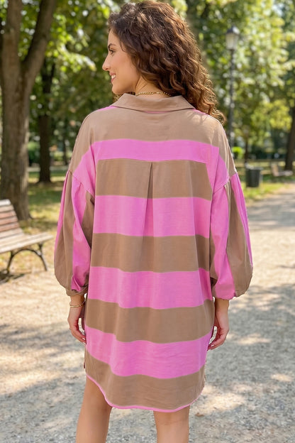 Rose Stripe Button Shift Dress