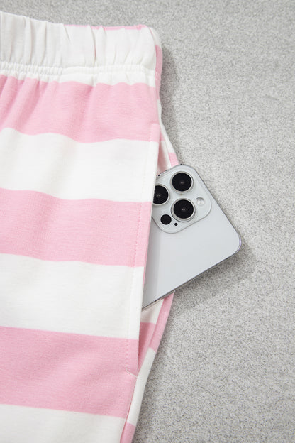 Pink Stripe Half-Zip Pants Set
