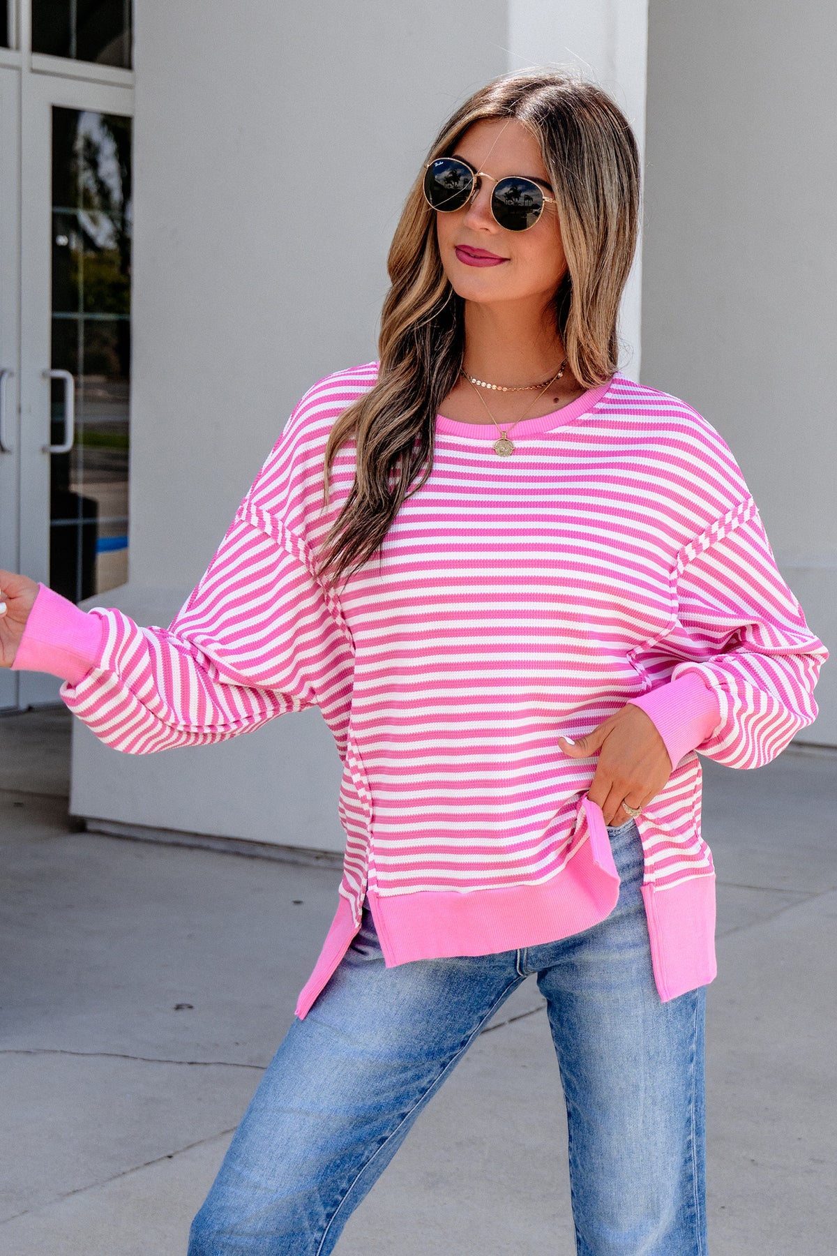 Textured Colorblock Split-Hem Top