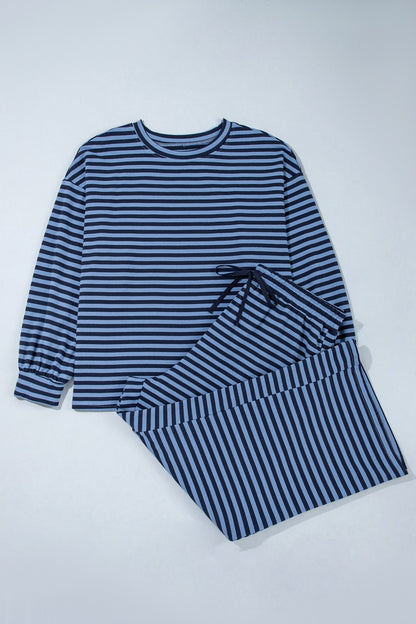 Plus Size Stripe Long Sleeve Top & Pants Set