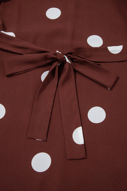 Brown Polka Dot Tie-Waist Dress