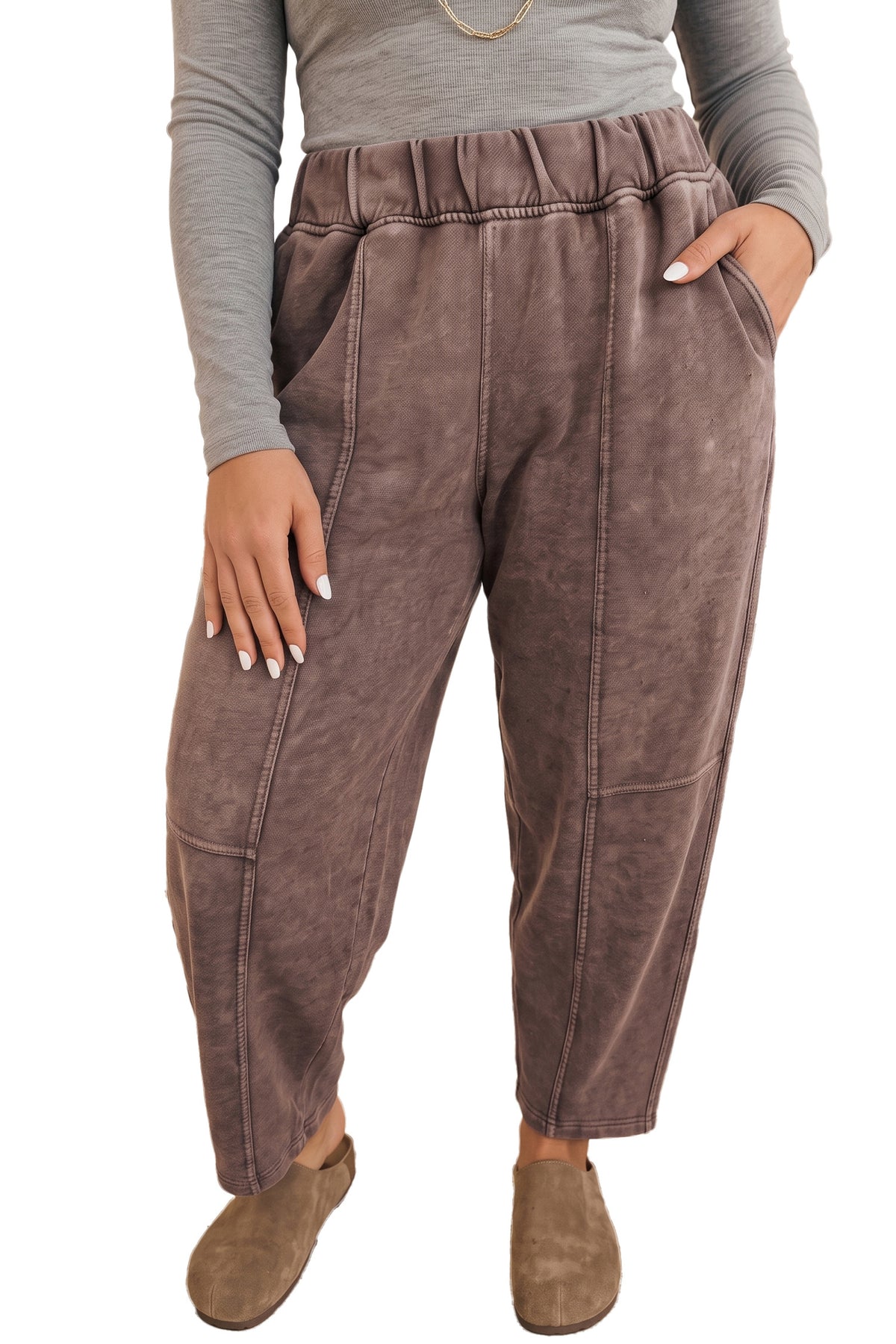 Coffee Mineral Wash Barrel Pants
